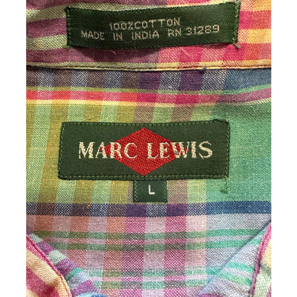 Vintage Marc Lewis Pastel Plaid Short Sleeve Button Down, Size L - Picture 3 of 7